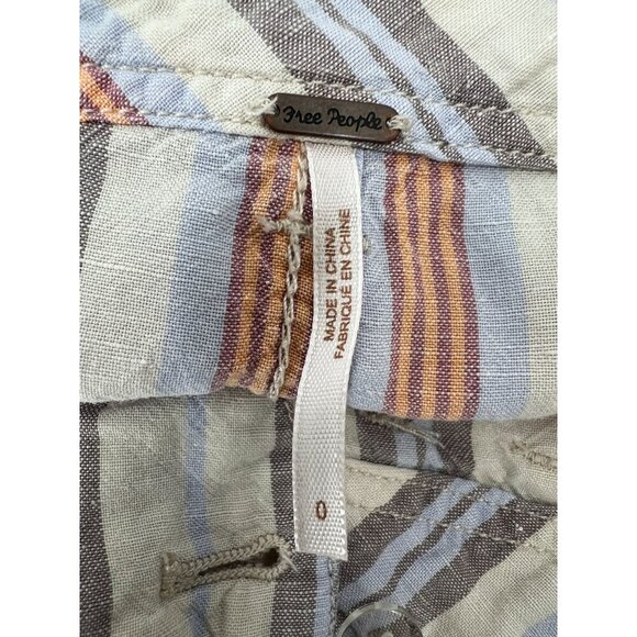 Free People Women Size 0 Striped Linen Blend Button Fly Frayed Hem Shorts - Picture 10 of 12